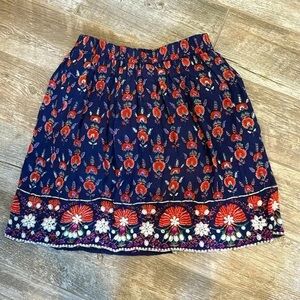 Floral Patterned Blue and Red Women's Skirt